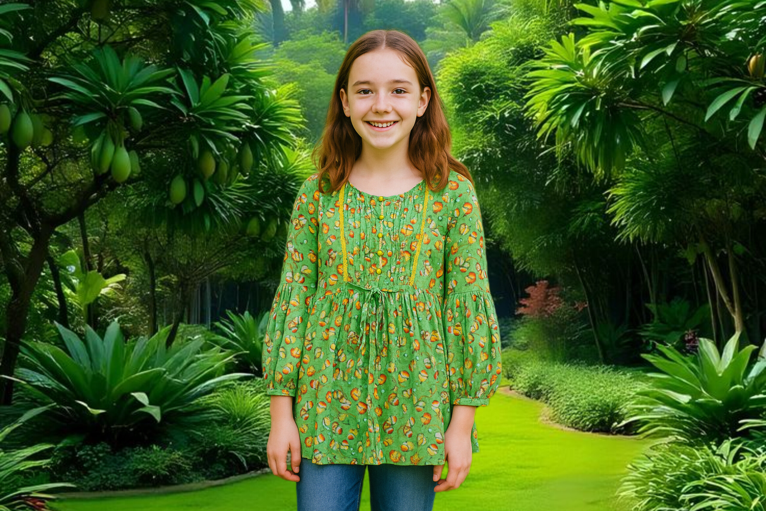 Girls Printed Light Khadar Top